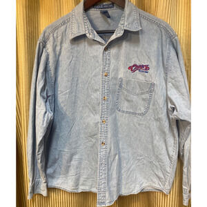 Cheers Boston Embroidered Denim Button Up Shirt Light Wash L